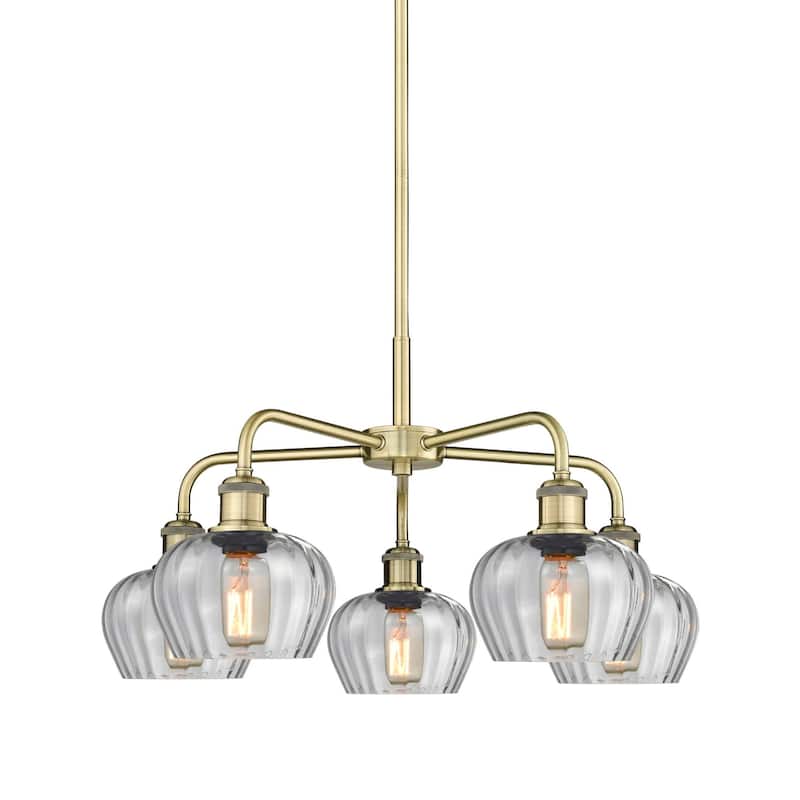 Innovations Lighting 516-5CR-14-25 Fenton Chandelier Fenton 5 Light - Antique Brass / Clear