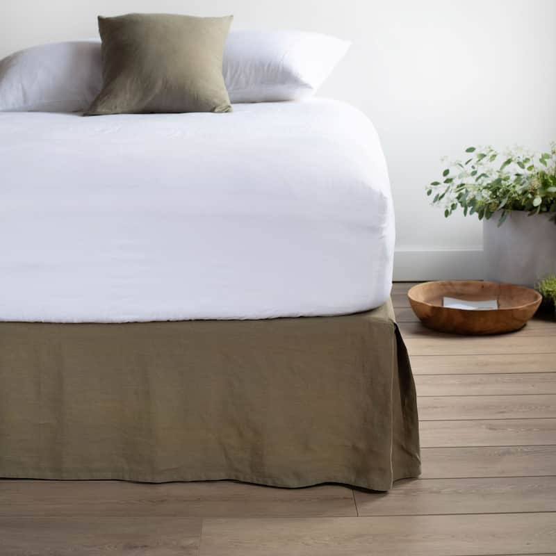 100% French Linen Bedskirt by BOKSER HOME - Twin XL - Moss