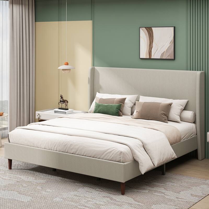 High Headboard Upholstered Platform Bed No Box Spring Needed