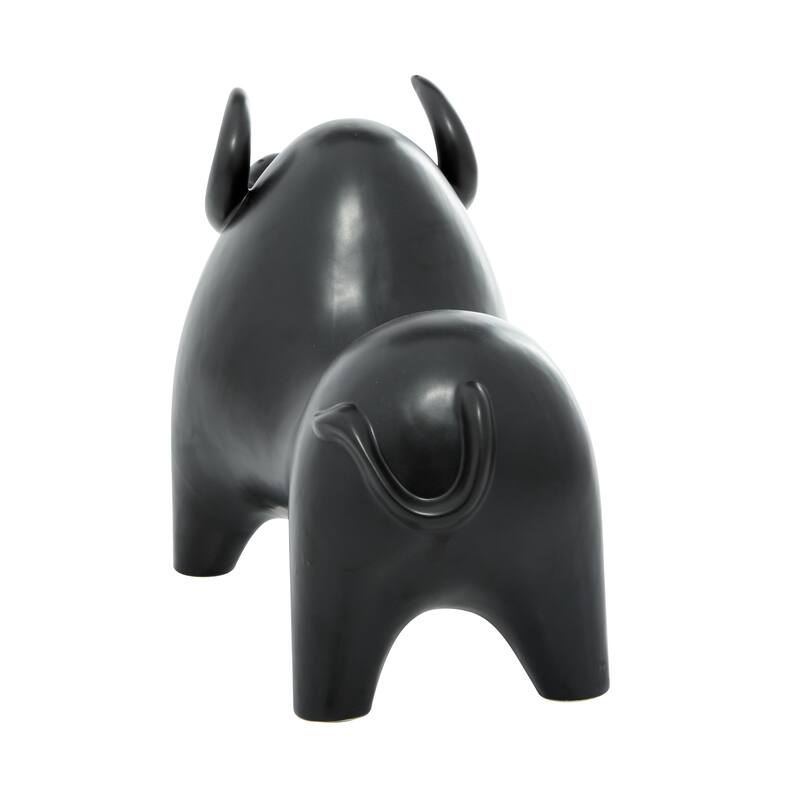 Porcelain Ceramic Bull Handmade Decorative Sculpture - Black - Roche River Decor