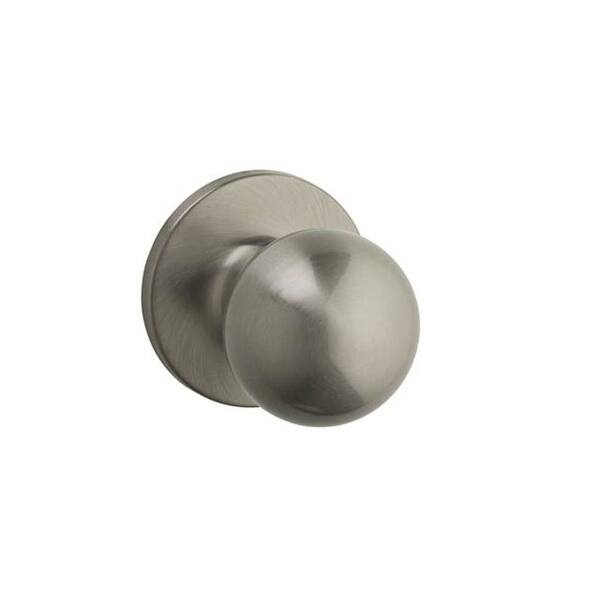 slide 2 of 11, Kwikset Regina Passage Door Knob Set with Round Rose from the SafeLock Satin Nickel