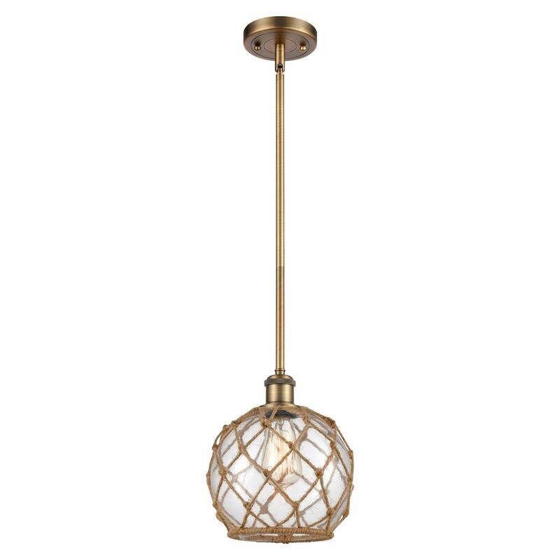 Innovations Lighting Farmhouse Rope 8" Wide Mini Pendant - Brushed Brass / Clear Glass with Brown Rope