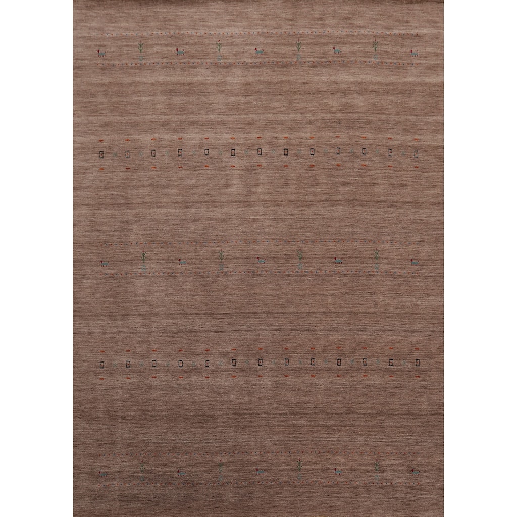 Hand Knotted Oriental 100% Wool Carpet Tribal Animal Pictorial Brown Gabbeh Area Rug - 9' 11'' X 8' 0''