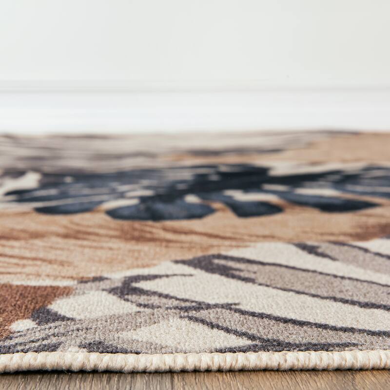Contemporary Tropical Floral Leaves Non Slip Area Rug