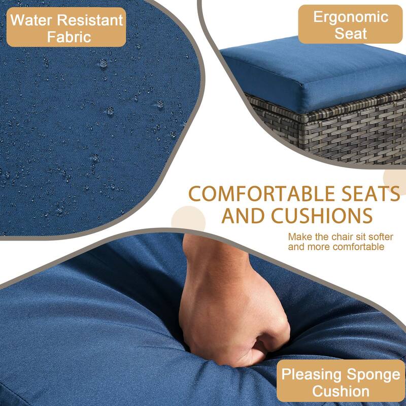 17.7" W Outdoor Rattan Patio Square Ottoman with Seat Cushion