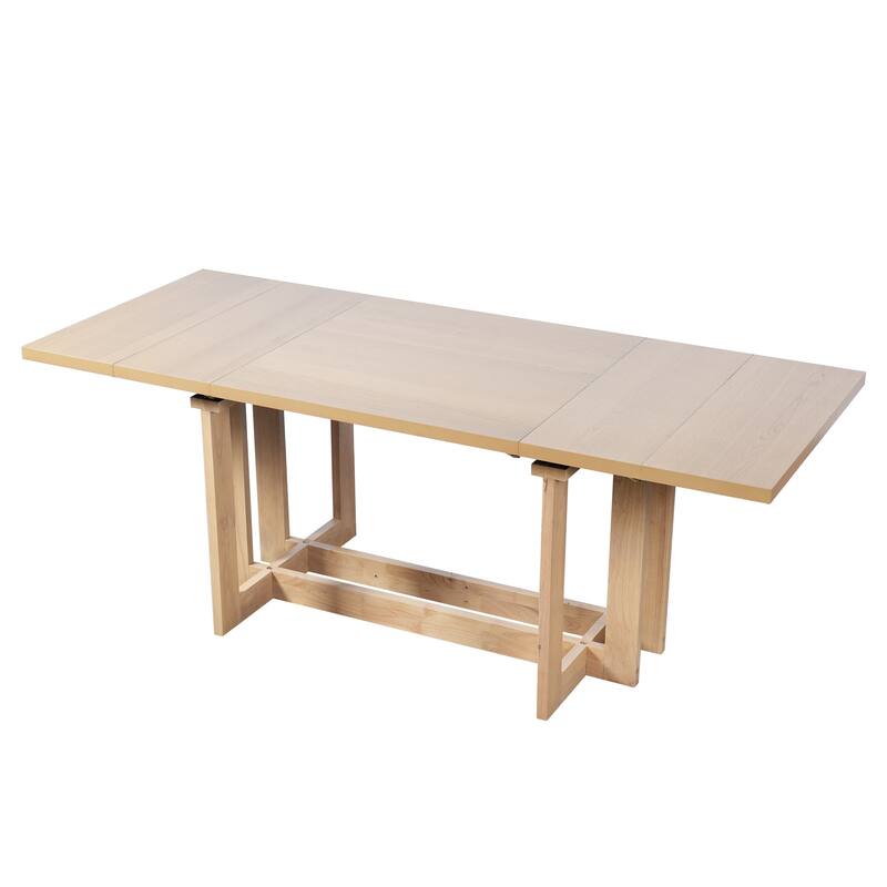 82" Rustic Extendable Dining Table with 2 Removable Leaves, Trestle Kitchen Table