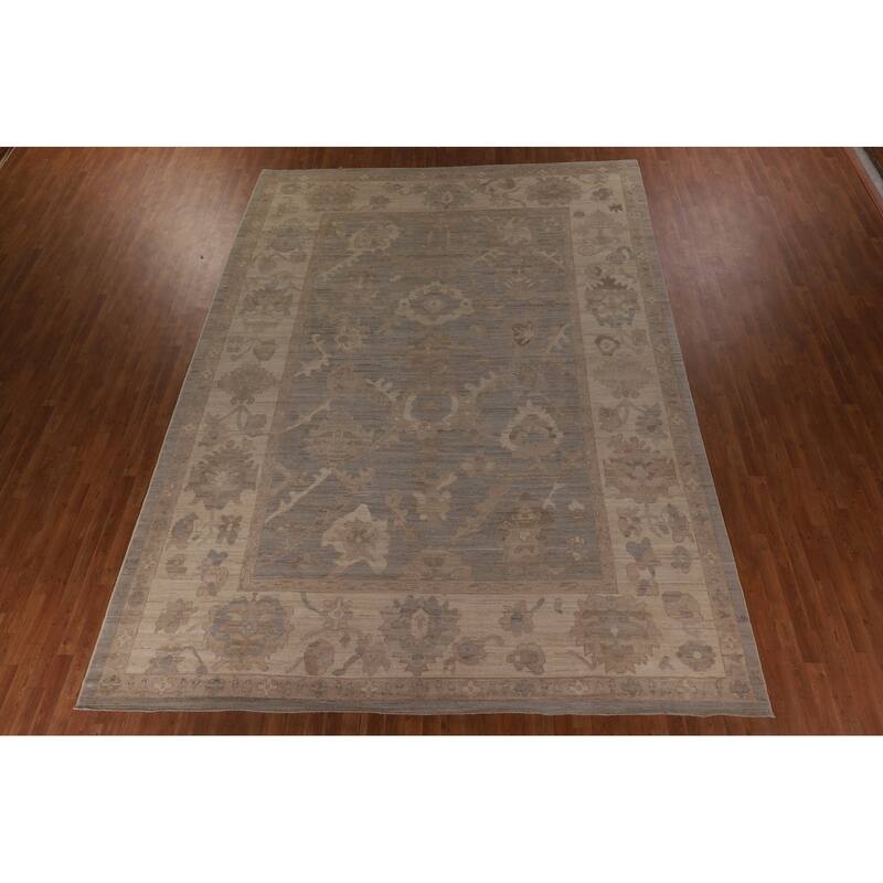 Gray Oushak Vegetable Dye Large Area Rug Handmade Wool Carpet - 10'4" x 13'10"