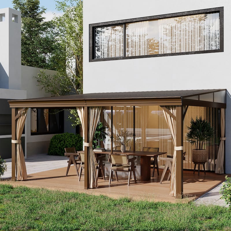 12x16FT Lean to Gazebo Hardtop Wall Mounted Gazebo