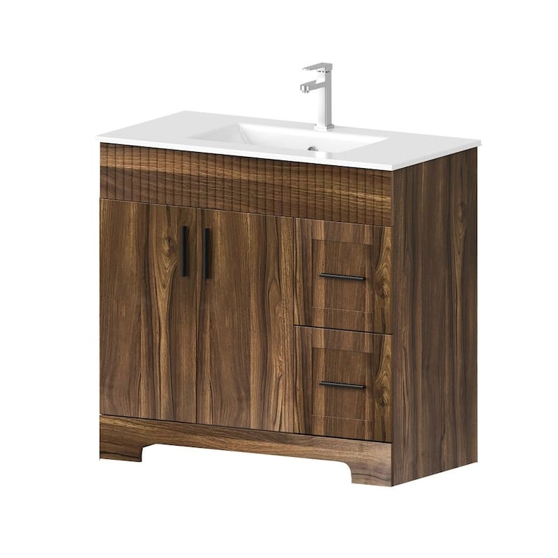 EROMMY Bathroom Vanity with Sink and Faucet, Freestanding Vanity Cabinet with Drawers & Doors, White Ceramic Top