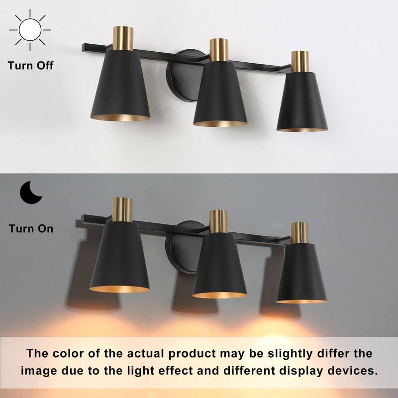 Modern 3-light Dome Dimmable Bathroom Vanity Lights Farmhouse Black Metal Cone Wall Sconces