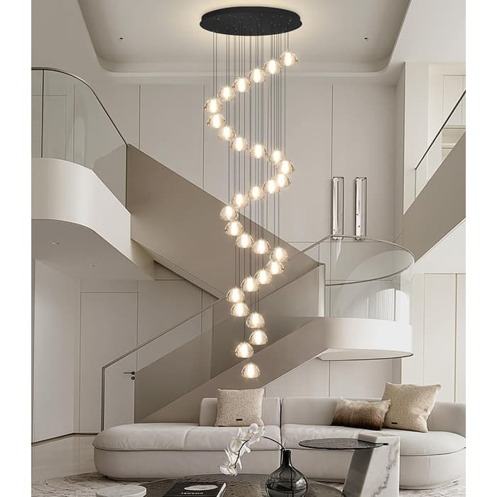 KAYLA 30-Lights Gold Modern Crystal Chandelier for Staircases, 157" Extra-Long Adjustable LED Ceiling Light