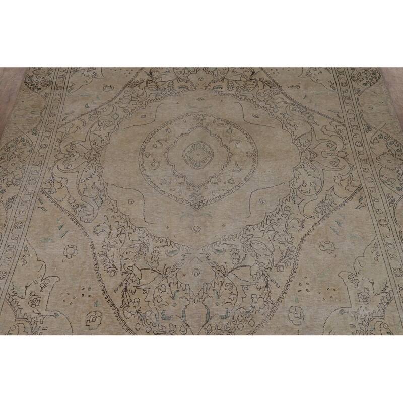Vintage Distressed Tabriz Persian Area Rug Hand-Knotted Wool Carpet - 7'4" x 10'7"