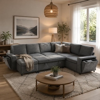 U-Shaped Convertible Sectional Sofa Bed with Storage Chaise by Harper&Bright Designs