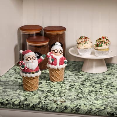 6" Resin Santa and Mrs Clause In Ice Cream Cone Set of 2