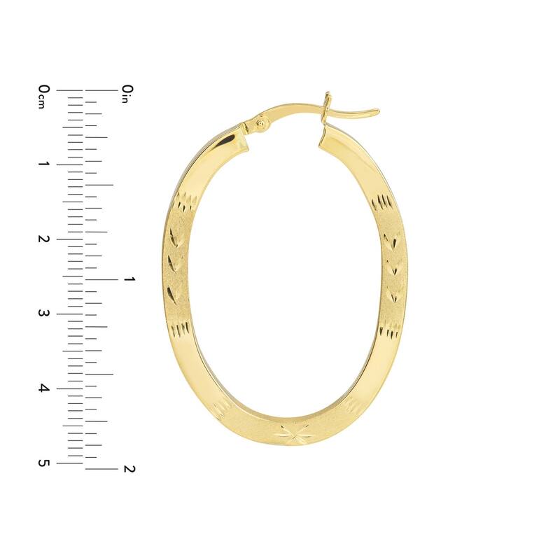 Curata 10k Yellow Gold Polished Sparkle Cut Design Square Tube Satin Oval Hoop Earrings - 45mm