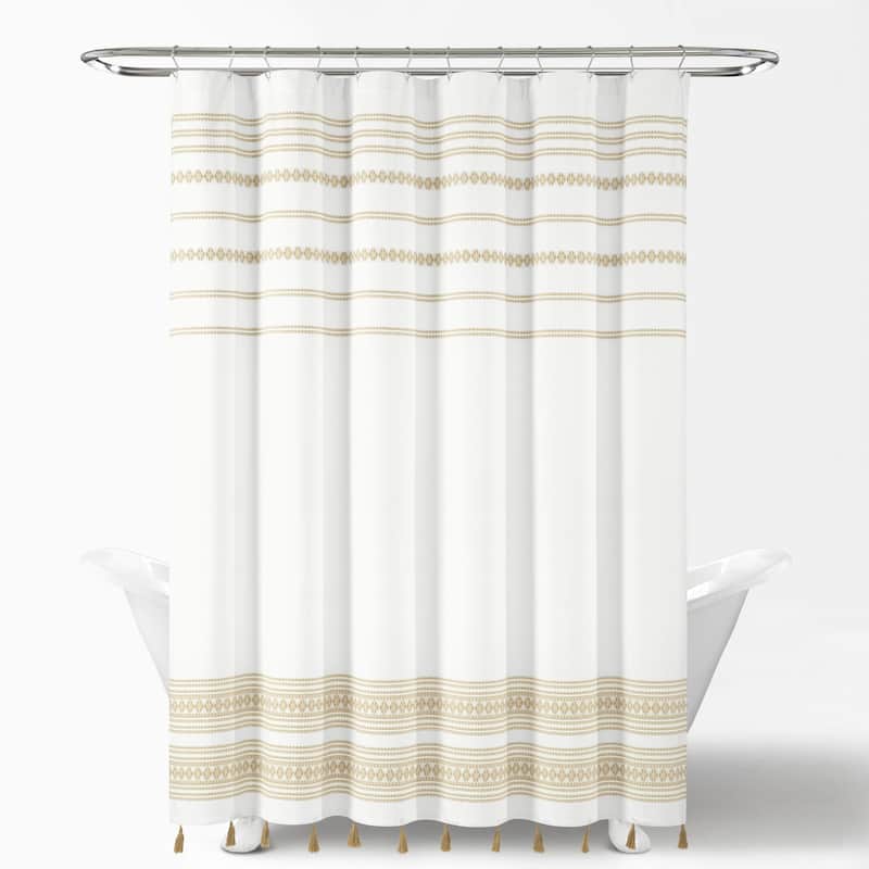 Lush Decor Breezy Chic Tassel Jacquard Eco-Friendly Recycled Cotton Shower Curtain Single