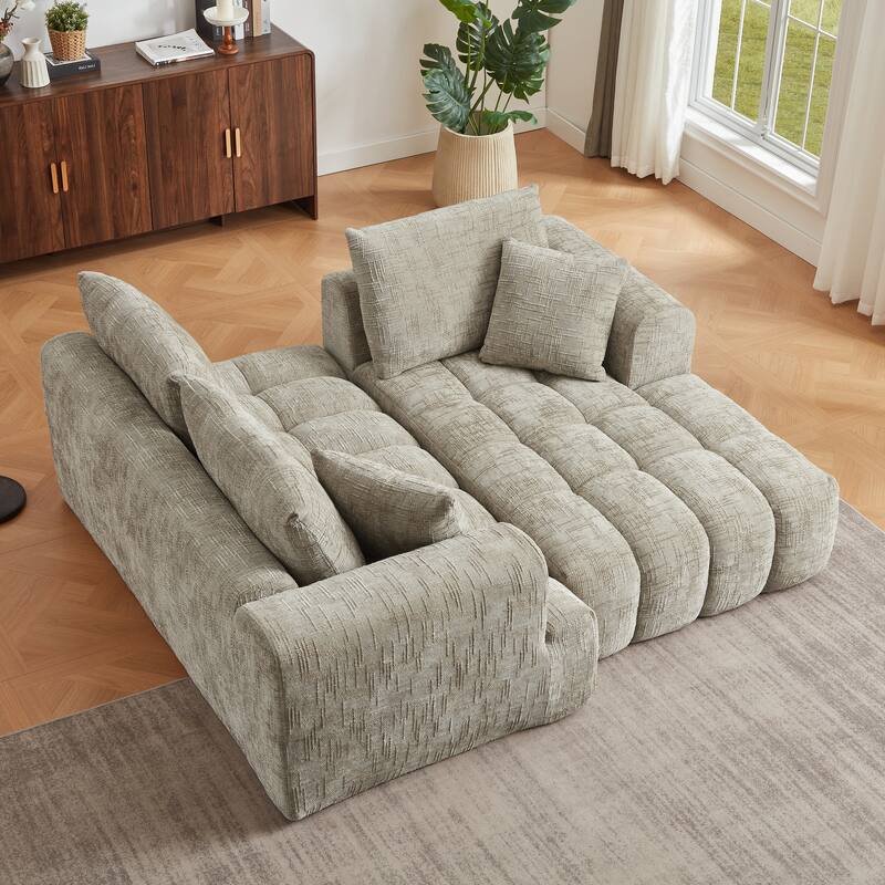 Oversized Chenille Sectional Sofa, Full-Compressed 4 Seater Sofa, Upholstered Sleeper Couch with L-Shape Chaise