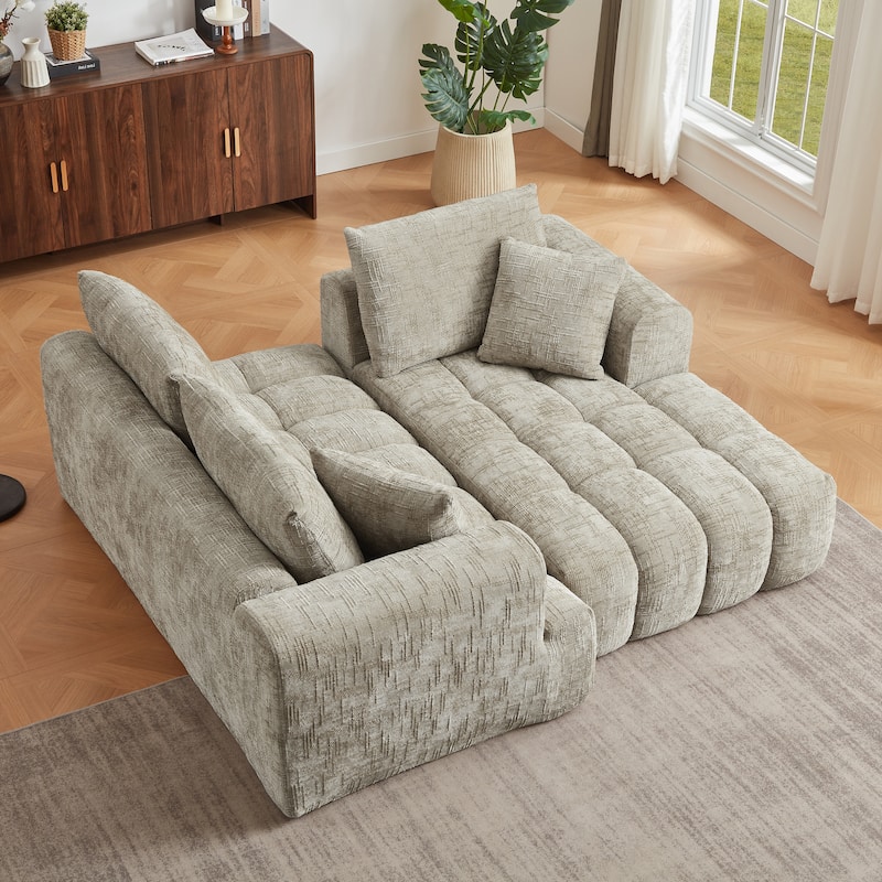 Roomfitters Oversized Chenille Sectional Sofa, Modern L-Shaped Cloud Couch with Right Chaise and Deep Seats