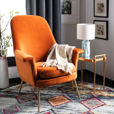 SAFAVIEH Couture Aimee Velvet Arm Chair- Sienna / Gold - 33.5" W x 31.7" L x 40.9" H - 33.46 IN W x 31.69 IN D x 40.94 IN H