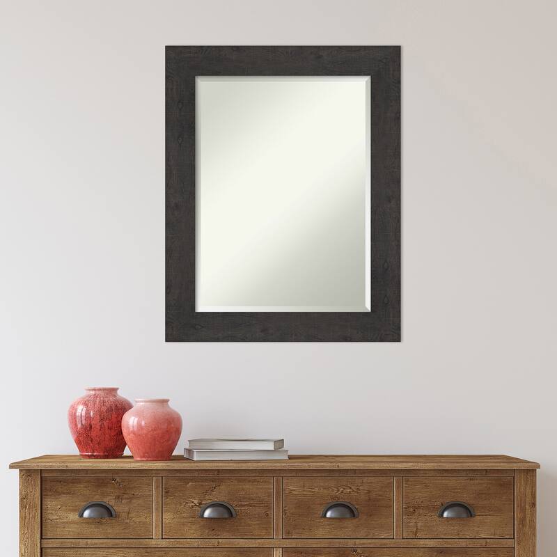 Beveled Wall Mirror - Rustic Plank Espresso Frame