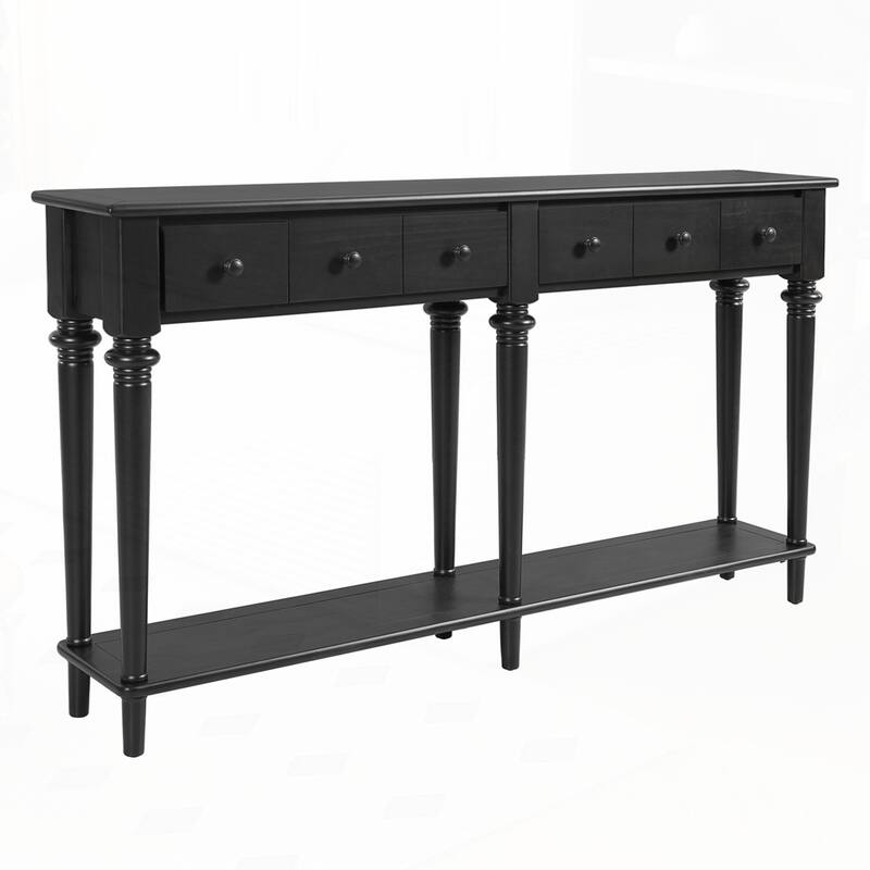 Retro Console Table with Open Shelf and 4 Drawers for Entryways