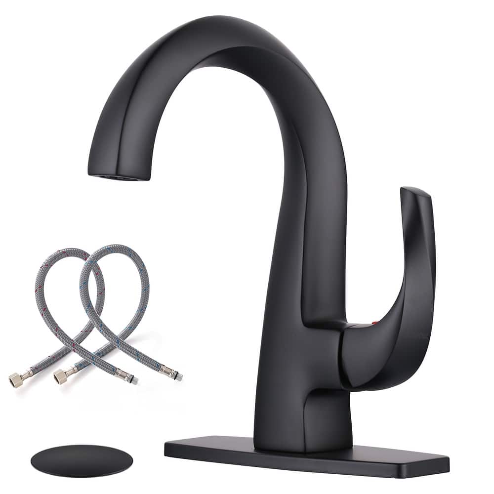 WOWOW Single Handle Gooseneck Bathroom Faucet with Deckplate Included