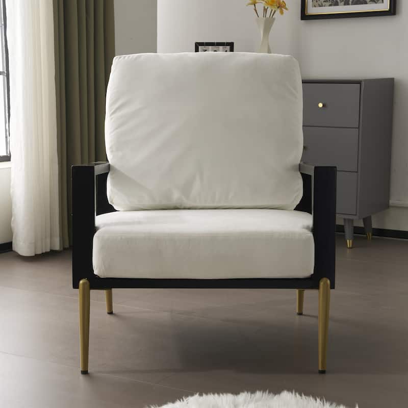 Roomfitters Modern Low Back Floral Velvet Accent Armchair with Gold Metal Legs, Wide Armrests and Pillow Back