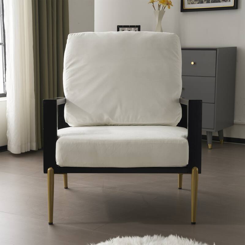 Velvet Upholstered Accent Armchair with Gold Legs