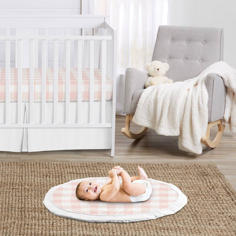 Pink Buffalo Plaid Check Collection Girl Baby Tummy Time Playmat - Blush and White Shabby Chic Woodland Rustic Country Farmhouse