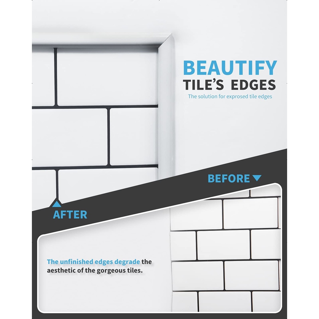 Art3d 10 Ft Peel and Stick Trim for Backsplash Tile Edge Self-Adhesive Liner for Corner Decor in White