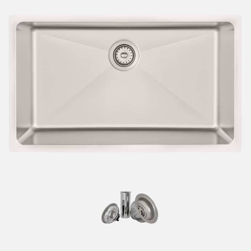 STYLISH Dual-Mount 31" Single-Bowl Stainless Steel Kitchen Sink with Strainer - 31" x 18" x 9" - Brushed Stainless Steel