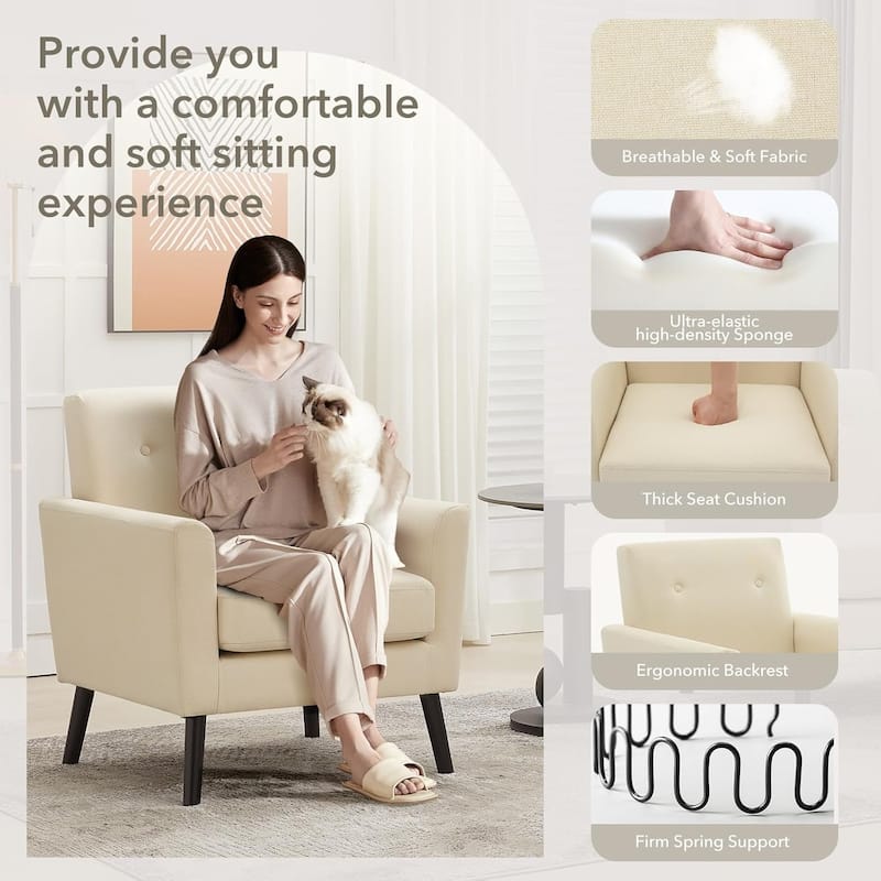 Mid-Century Accent Chairs, Modern Living Room Chairs with Linen Fabric