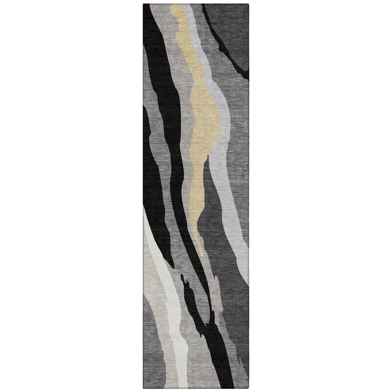 Machine Washable Indoor/ Outdoor Abstract Contemporary Chantille Rug