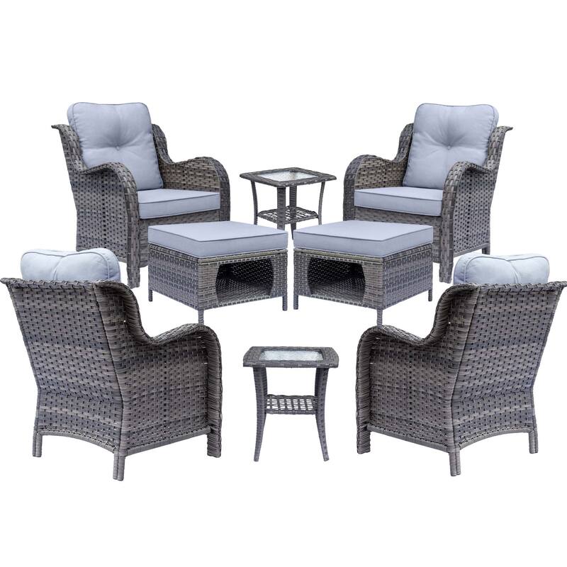 Outdoor Patio Furniture-Gray Wicker Armchair with Storage Ottoman Sets