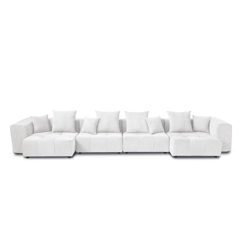 183.54" Linen Modular Sofa Modern Sectional Sofa 4-Seater Couch with Chaise for Living Room