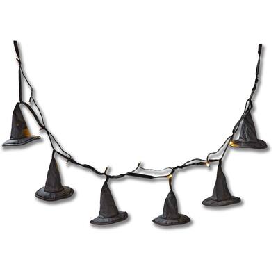 Witch Hat LED String Lights - Halloween Novelty Indoor Decor - Black Metal - 4.75" H x 60" L x 3.15" W