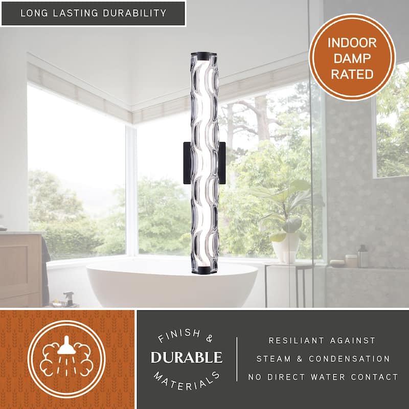 Marseille 1-Light Bathroom Vanity Lighting Fixture, Clear Wave Glass Shade, Dimmable, Integrated LED, Wall Mounted Sconce
