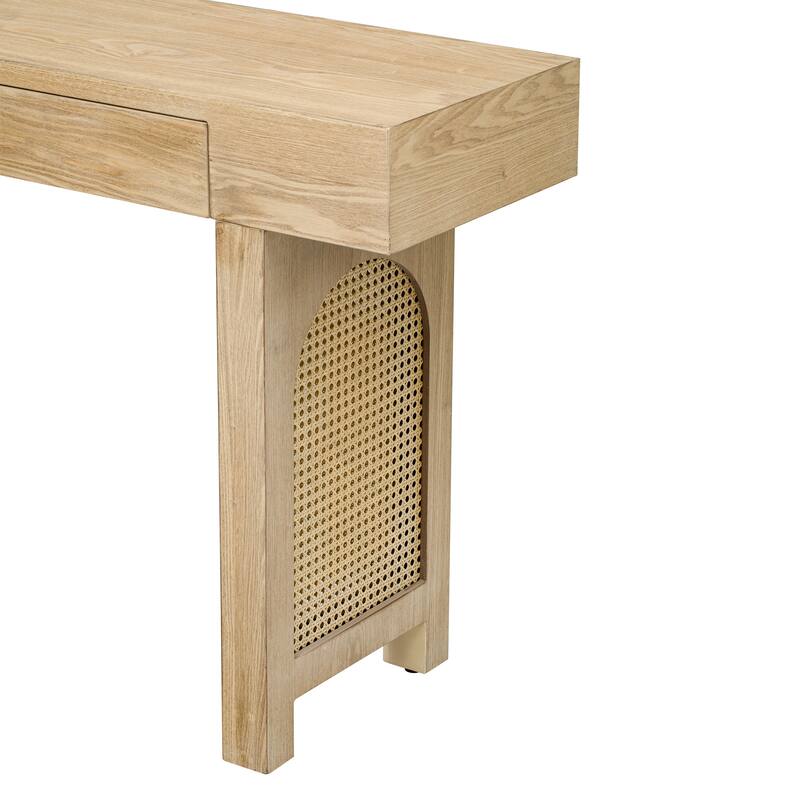 52 Inch 2 Drawers Console Table/Bar Table with Natural Wood Finish