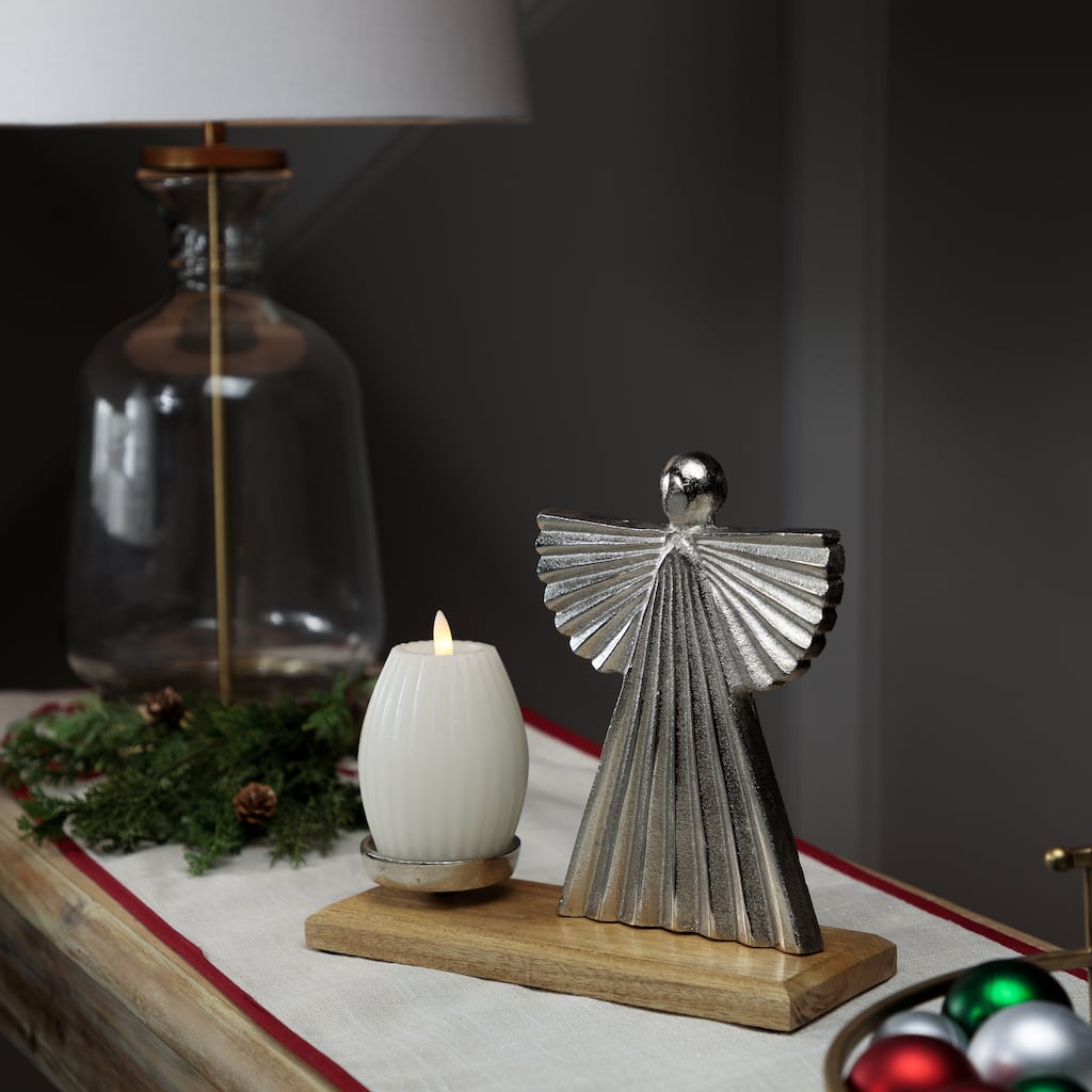 Heavenly Angel Metal Christmas Votive Candle Holder - 10" - Silver
