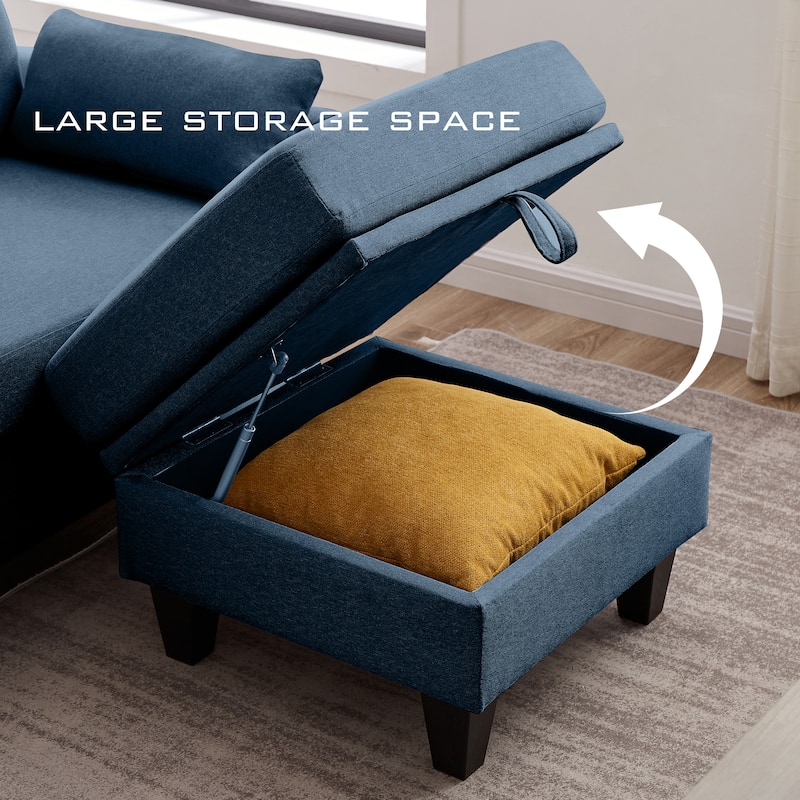 Modern Sectional Sofa Couch L Shaped With Chaise Storage Ottoman and Side Bags For Living Room