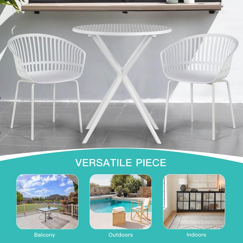 Set of 2 Barras White Plastic Dining Chair with White Iron Legs