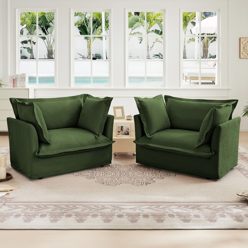 2-Piece Accent Chair with Deep Seat, Lounge Chair with High Back Pillows, Leisure Armchair with Removable Chenille Covers