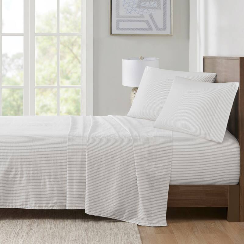 Madison Park Essentials 200 Thread Count Printed Cotton Sheet Set - Grey Stripe - Full