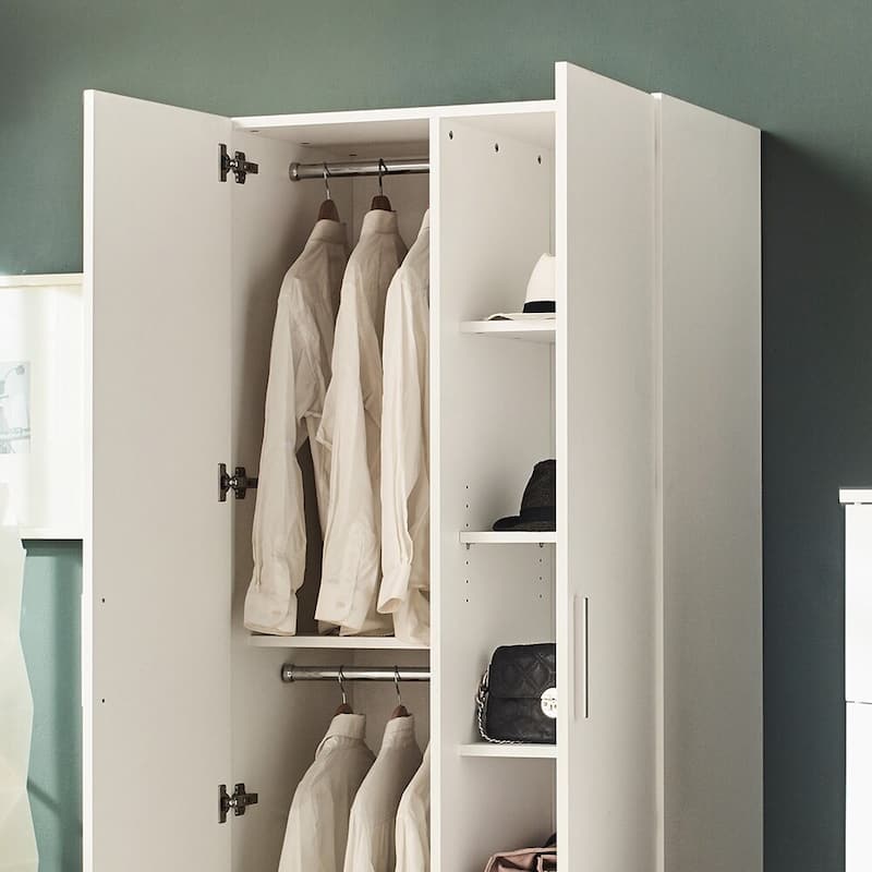Viviane Contemporary Wood Closet with Hanging Bars and Five Shelves in White - 74"H x 32"W x 19.7"D