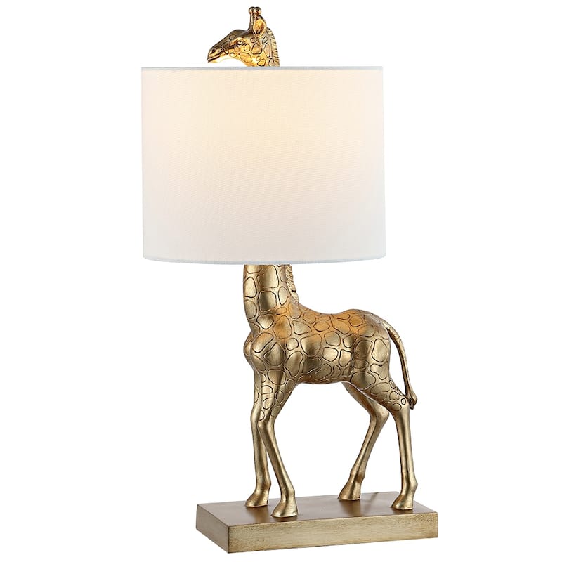 Aaliyah 24in Antique Gold Giraffe Table Lamp with White Linen Shade - 24"H