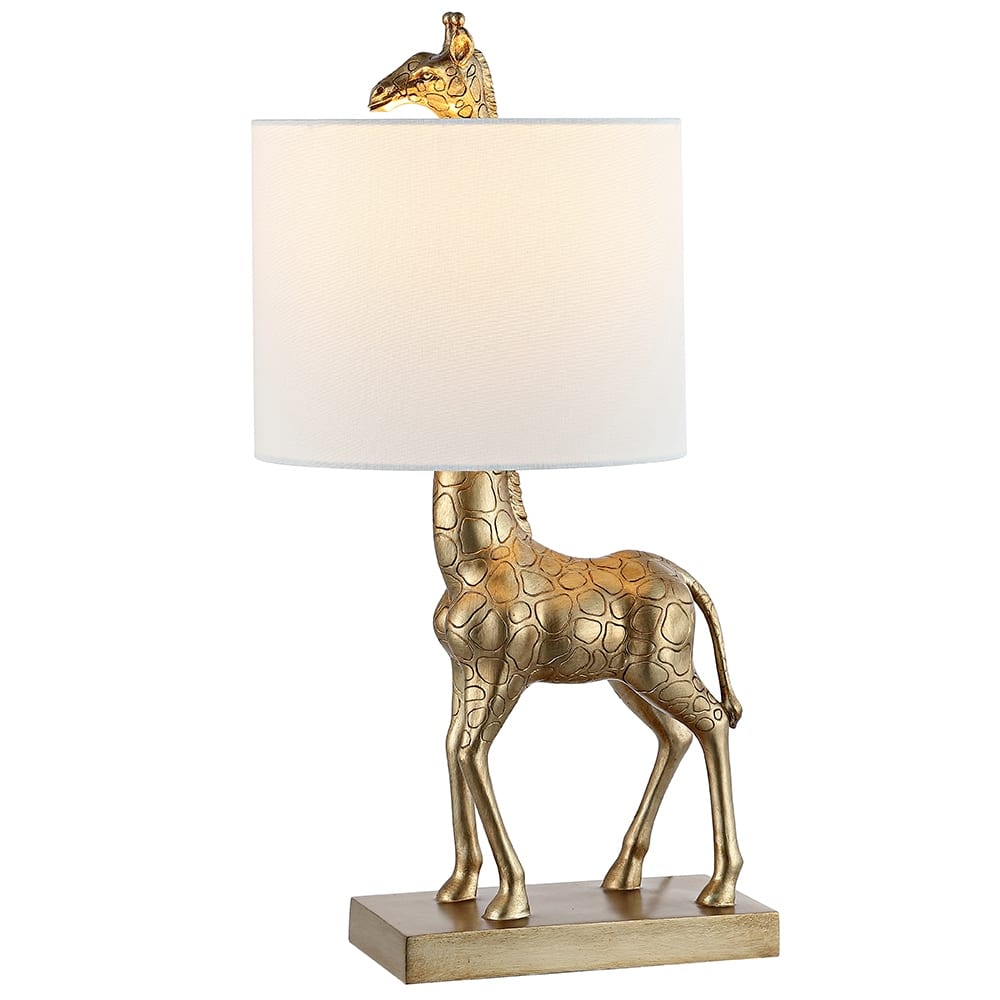 Aaliyah 24in Antique Gold Giraffe Table Lamp with White Linen Shade - 24"H