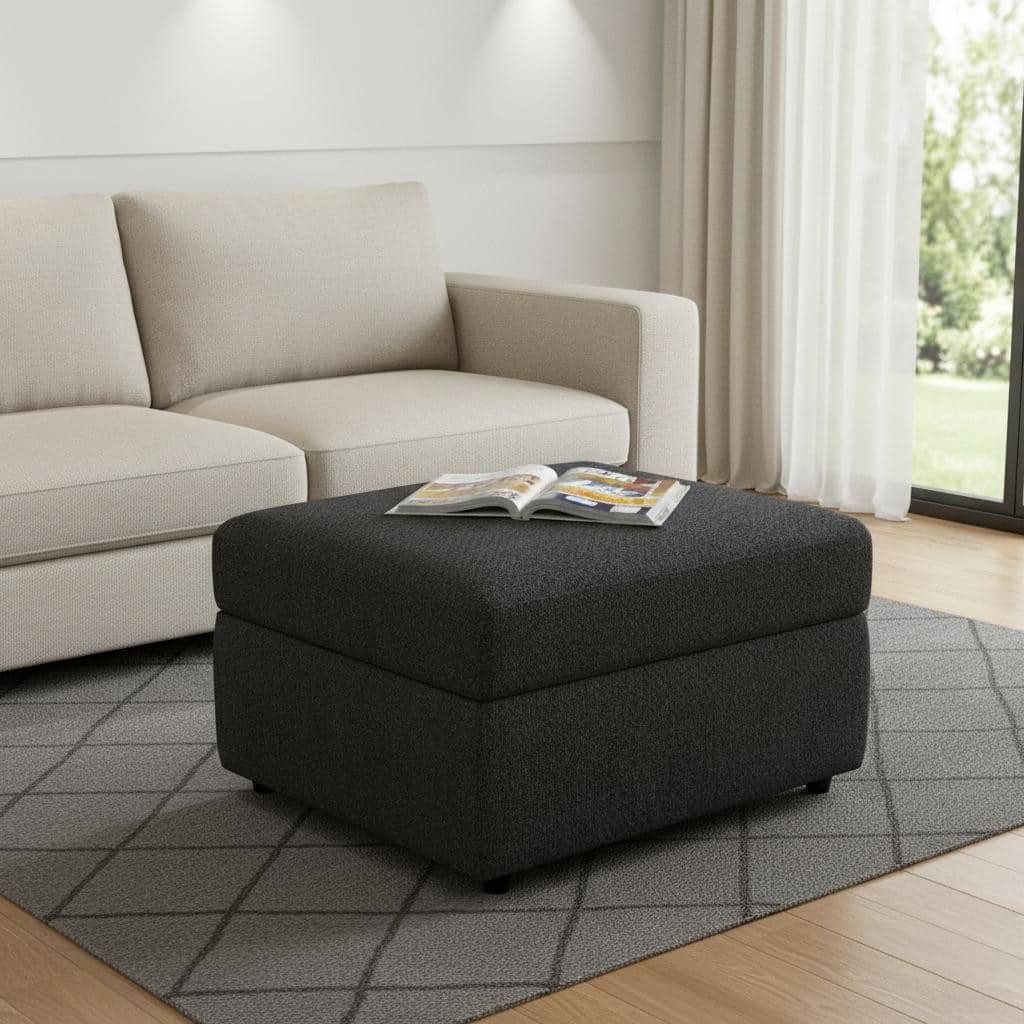 HomeRoots 30" Gray and Black Chenille Storage Ottoman