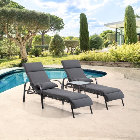 VredHom Outdoor Adjustable Chaise Lounge with Cushion & Pillow and Table Set (Set of 3) - 62.90" L x 24.41" W x 37.80" H