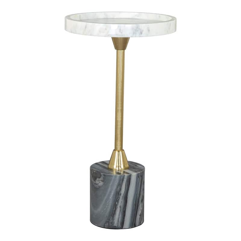 HomeRoots 22" Gold Gray And White Marble And Iron Round Pedestal End Table - 10' X '22' X '10