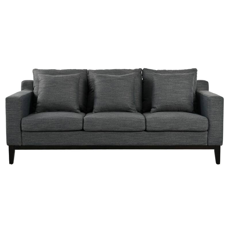 3 Seat Fabric Sofa, Couch Upholstered Leisure Couches with Deep Seats, Modern Square Arms Sofa with Wooden Legs